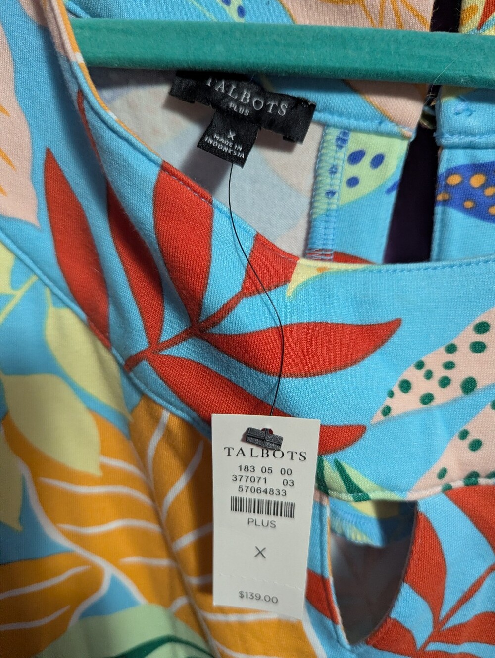 NWT $139 Talbots Blue Colorful Gathered Leaves  Round Neck Maxi Dress 0X 16 18 - Picture 3 of 4